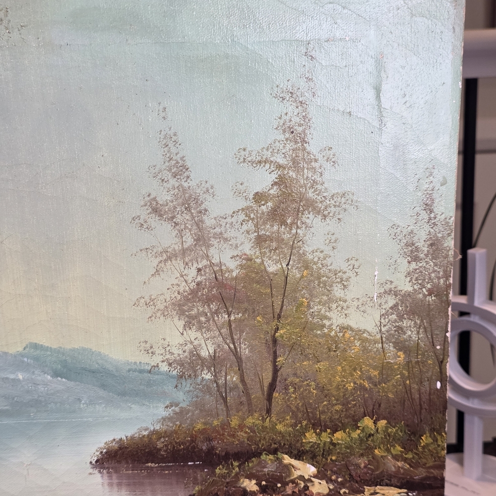 Vintage Signed Oil Painting Landscape River Forest Autumn Canvas 16"x20" - Picture 5 of 11